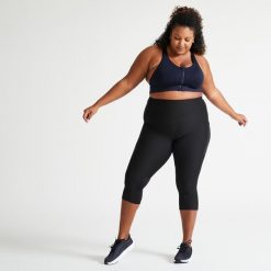 Legginsy fitness damskie Domyos 7/8. Czarne legginsy damskie DOMYOS, l, bez wzorów, z materiału. Za 79.99 zł.