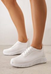 Białe Minimalistyczne Buty Sportowe z Siateczki na Tłoczonej Podeszwie Zanera. Białe obuwie treningowe damskie Born2be, na fitness i siłownię. Za 79.99 zł.