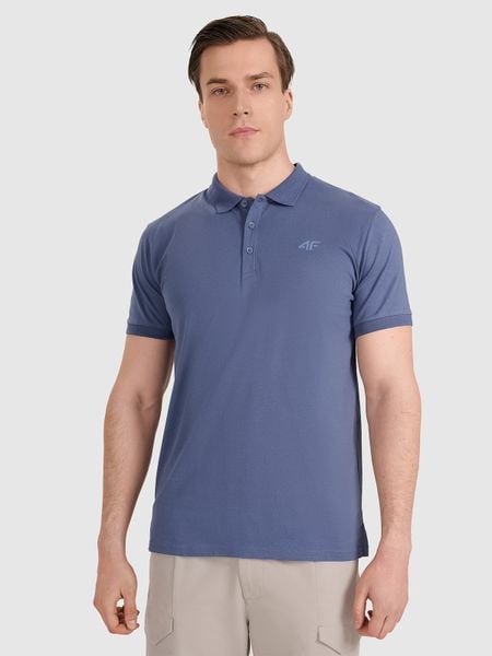 4F Koszulka polo regular męska - granatowa 3XL. Niebieskie koszulki polo męskie 4f, m, bez wzorów, z bawełny, bez ramiączek. Za 89.99 zł.