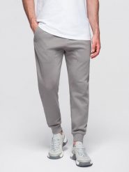 Męskie spodnie dresowe typu jogger - szare V8 - Rozmiar: L. Szare spodnie dresowe męskie Ombre Clothing, bez wzorów, z bawełny. W wyprzedaży za 101.24 zł.