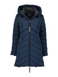 Geographical Norway Płaszcz pikowany "Clarisal" w kolorze granatowym rozmiar: XL. Niebieskie płaszcze damskie Geographical Norway, xl, z aplikacjami. Za 285.49 zł.