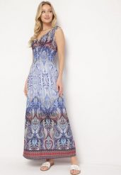 Niebieska Sukienka Boho na Lato ze Sznurkami na Ramionach i Gumką w Talii Aharleta. Niebieskie sukienki damskie Born2be, na lato, l, bez wzorów, boho, bez kołnierzyka, bez ramiączek, maxi. W wyprzedaży za 51.99 zł.