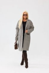 Beżowy klasyczny płaszcz Megan w jodełkę PLUS SIZE XXL OVERSIZE JESIEŃ. Brązowe płaszcze damskie Moda Size Plus Iwanek, na jesień, plus size, bez wzorów, z jeansu, eleganckie, plus size. Za 399.90 zł.