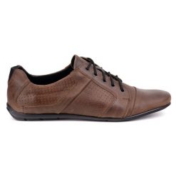 Półbuty męskie skórzane POLBUT C34P perforowane casual brązowe. Brązowe półbuty męskie z jeansu, bez zapięcia. W wyprzedaży za 319.69 zł.