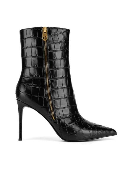 Eva Minge Botki HALA-9596-223 Czarny. Czarne botki damskie Eva Minge, ze skóry, bez obcasa, na szpilce, bez zapięcia. Za 529.99 zł.