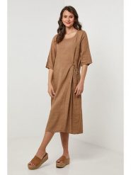 Lin Passion Lniana sukienka w kolorze jasnobrązowym rozmiar: 40/42. Brązowe sukienki damskie Lin Passion, na co dzień, z aplikacjami, ze lnu, klasyczne, bez kołnierzyka, bez ramiączek, midi, proste. Za 173.99 zł.