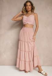 Różowa Rozkloszowana Spódnica z Gumką w Talii Zdobiona Falbanami Dovinelle. Czerwone spódniczki damskie Renee, l, z aplikacjami, eleganckie, maxi, rozkloszowane. Za 44.99 zł.