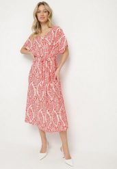 Czerwona Wiskozowa Sukienka w Liście z Ozdobnym Paskiem Evelozi. Czerwone sukienki damskie Born2be, na co dzień, l, bez wzorów, z wiskozy, eleganckie, bez kołnierzyka, bez ramiączek, maxi, proste. W wyprzedaży za 71.99 zł.