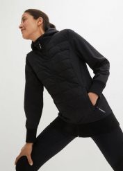 Kurtka pikowana, hybrydowa, z różnych materiałów. Czarne kurtki damskie bonprix, bez wzorów, z materiału, bez kaptura. Za 349.99 zł.