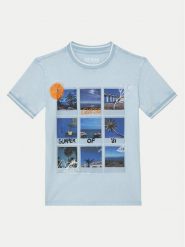 Guess T-Shirt L5GI11 K8HM4 Błękitny Regular Fit. Niebieskie t-shirty chłopięce Guess, z aplikacjami, z bawełny, bez ramiączek. Za 109.99 zł.