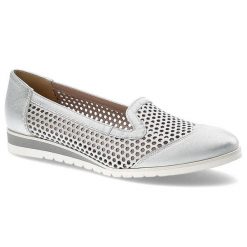 Srebrne Półbuty Gamis Damskie Eleganckie Obuwie. Szare półbuty damskie GAMIS, bez wzorów, ze skóry, biznesowe, bez obcasa. Za 189.00 zł.