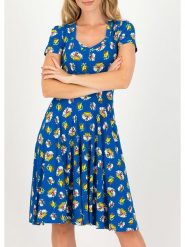 Blutsgeschwister Sukienka w kolorze niebieskim rozmiar: XS. Niebieskie sukienki damskie Blutsgeschwister, na imprezę, s, bez wzorów, z wiskozy, klasyczne, bez kołnierzyka, bez ramiączek, midi. Za 137.10 zł.