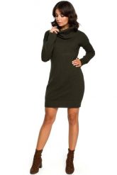 Khaki Długi Sweter- Sukienka z Szerokim Golfem. Brązowe sukienki damskie MOE, uniwersalny, bez wzorów, z materiału, bez kołnierzyka, bez ramiączek, maxi. Za 203.90 zł.