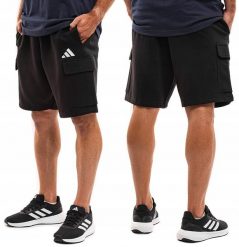Spodenki męskie adidas Essentials Feelcozy Fleece Cargo. Czarne szorty męskie Adidas, z bawełny, bez kołnierzyka. Za 141.99 zł.