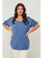 Curvy Lady Bluzka w kolorze niebieskim rozmiar: 48/50. Niebieskie bluzki damskie Curvy Lady, bez wzorów, klasyczne, bez kołnierzyka, bez ramiączek. Za 100.99 zł.