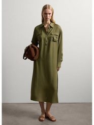 STEFANEL Sukienka w kolorze khaki rozmiar: XS. Brązowe sukienki damskie Stefanel, na co dzień, xs, bez wzorów, z tkaniny, bez kołnierzyka, bez ramiączek, midi, proste. Za 304.99 zł.