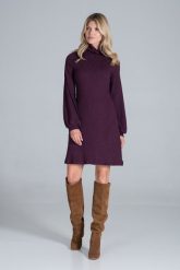Dzianinowa Sukienka z Golfem - Fioletowa. Fioletowe sukienki damskie Figl, xl, bez wzorów, z dzianiny, bez kołnierzyka, bez ramiączek, rozkloszowane. Za 289.00 zł.