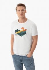 T-shirt z motywem górskim T-MON. Białe t-shirty męskie Volcano, l, bez wzorów, z bawełny, bez kołnierzyka. Za 59.99 zł.
