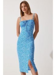 Happiness Istanbul Sukienka w kolorze niebiesko-białym rozmiar: 36. Niebieskie sukienki damskie Happiness Istanbul, bez wzorów, bez kołnierzyka, bez ramiączek, midi. Za 60.99 zł.