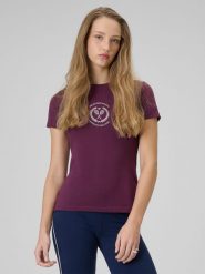 4F T-shirt slim z nadrukiem damski - czerwony XL. Czerwone t-shirty damskie 4f, uniwersalny, bez wzorów, z bawełny, bez kołnierzyka. Za 59.99 zł.