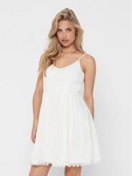ONLY Sukienka codzienna 15204799 Biały Regular Fit. Białe sukienki damskie Only, na co dzień, bez wzorów, z bawełny, bez kołnierzyka, bez ramiączek, proste. Za 129.99 zł.