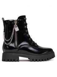 Guess Trzewiki FLTFRO ELE10 Czarny. Czarne botki damskie Guess, ze skóry, bez obcasa, na płaskiej podeszwie, bez zapięcia. Za 439.99 zł.