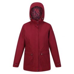 Kurtka przeciwdeszczowa damska Brenlyn Abstract Hearts. Czerwone kurtki damskie Regatta, xs, z aplikacjami, z materiału, z kapturem. Za 280.99 zł.