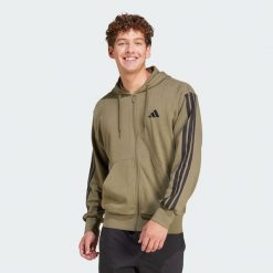 Bluza z kapturem Essentials 3-Stripes French Terry Full-Zip. Czarne bluzy z kapturem męskie Adidas, xs, z materiału. Za 279.00 zł.