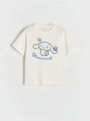 T-shirt Cinnamoroll - złamana biel. Koszulki dziewczęce Reserved, bez wzorów, z bawełny, bez ramiączek. W wyprzedaży za 39.99 zł.