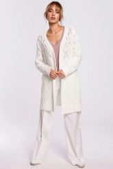 Długi kardigan ażurowy sweter damski z paskiem ecru. Białe kardigany damskie MOE, l, w ażurowe wzory, z dzianiny. Za 249.00 zł.