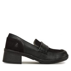 Półbuty Fly London. Czarne półbuty damskie Fly London, bez wzorów, bez obcasa, na obcasie. Za 479.99 zł.