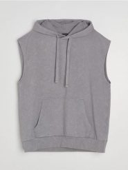 Bluza z kapturem bez rękawów z dzianiny terry - szary. Szare bluzy z kapturem męskie Sinsay, l, z dzianiny. Za 59.99 zł.