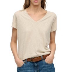 Damska koszulka z dekoltem w szpic Superdry Slub Emb de Studios. Brązowe t-shirty damskie Superdry., xs, bez wzorów, z bawełny, bez kołnierzyka. Za 133.05 zł.