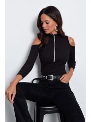 Happiness Istanbul Bluzka w kolorze czarnym rozmiar: M. Czarne bluzki damskie Happiness Istanbul, m, bez wzorów, bez kołnierzyka, bez ramiączek. Za 63.95 zł.