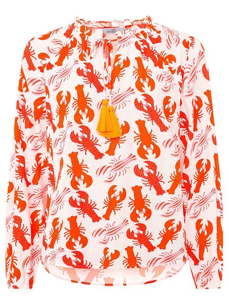 Zwillingsherz Bluzka "Lobster Mix" w kolorze biało-czerwonym rozmiar: L/XL. Białe bluzki damskie Zwillingsherz, l, z aplikacjami, z wiskozy, bez kołnierzyka, bez ramiączek. Za 83.62 zł.