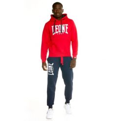 Bluza z bawełna z kaptur na co dzień na siłownię. Czerwone bluzy sportowe męskie LEONE 1947 APPAREL, bez wzorów, z bawełny, sportowe, bez kołnierzyka, bez ramiączek. W wyprzedaży za 202.91 zł.