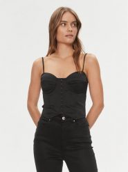Guess Top W4RH17 WD1R2 Czarny Slim Fit. Czarne topy damskie Guess, l, z aplikacjami, z syntetyku, bez kołnierzyka. Za 259.99 zł.