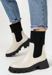 Beżowe Botki Sztyblety z Elastyczną Cholewką Nimu. Brązowe botki damskie Born2be, z jeansu, eleganckie, bez obcasa, na obcasie, bez zapięcia. Za 139.99 zł.