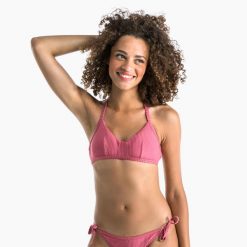 Góra kostiumu kąpielowego surfingowego damska Olaian Caro. Czerwone bikini damskie OLAIAN, bez wzorów. W wyprzedaży za 24.99 zł.