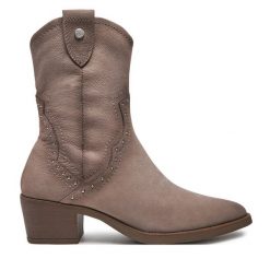 Kowbojki Caprice. Brązowe botki damskie Caprice, bez obcasa, na słupku, bez zapięcia. Za 359.99 zł.