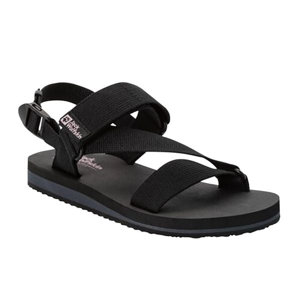 Sandały turystyczne damskie Jack Wolfskin Urban Entdeckung Belt. Czarne obuwie trekkingowe damskie Jack Wolfskin, bez wzorów, z gumy, bez obcasa. Za 119.99 zł.