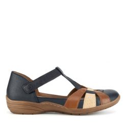 Półbuty Remonte. Niebieskie półbuty damskie Remonte, bez wzorów, bez obcasa, na płaskiej podeszwie. Za 369.99 zł.