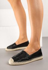 Czarne Espadryle z Ozdobną Plecionką na Cholewce w Stylu Boho Adisella. Czarne espadryle damskie Renee, bez wzorów, z jeansu, bez obcasa. Za 44.99 zł.