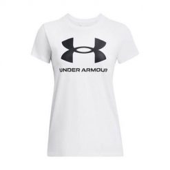 Koszulka sportowa damska Under Armour Sportstyle Logo. Białe bluzki sportowe damskie Under Armour, s, bez wzorów, bez ramiączek. Za 207.00 zł.