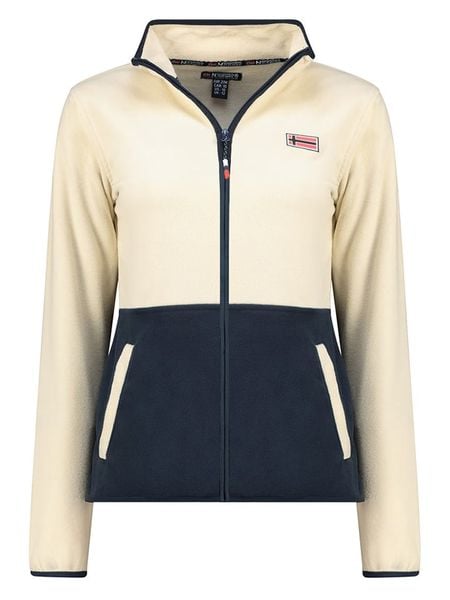 Geographical Norway Kurtka polarowa "Touki" w kolorze kremowo-granatowym rozmiar: L. Brązowe kurtki damskie Geographical Norway, l, bez wzorów, z polaru, bez kaptura. Za 74.63 zł.