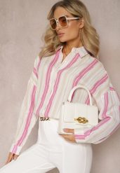 Beżowo-Fuksjowa Casualowa Koszula z Bawełny w Paski Sileata. Czerwone koszule damskie Renee, l, bez wzorów, z bawełny, retro, bez kołnierzyka, bez ramiączek. Za 74.99 zł.