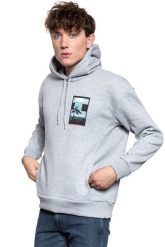 BLUZA LEE GRAPHIC RELAXED HOOD GREY MELE L82YTTMP 112122266. Szare bluzy z kapturem męskie Lee, l. W wyprzedaży za 99.99 zł.