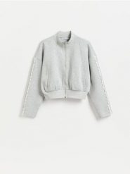 Bluza z ażurowymi wstawkami - jasnoszary. Szare bluzy bez kaptura damskie Reserved, l, z bawełny. Za 99.99 zł.