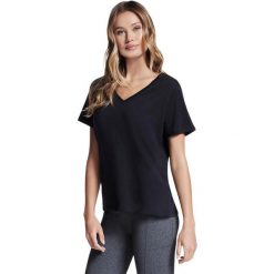 Koszulka damskie Skechers Pima V Neck Tee. Czarne bluzki sportowe damskie Skechers, l, z bawełny, bez kołnierzyka, bez ramiączek. Za 290.00 zł.