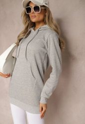 Jasnoszara Bluza z Dodatkiem Bawełny Ozdobiona Sznurkami z Kapturem Mivasia. Szare bluzy z kapturem damskie Renee, l, z bawełny. Za 49.99 zł.